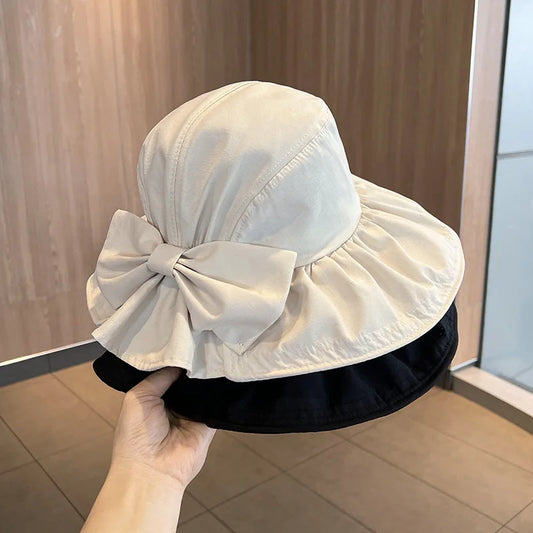 Women's Spring Summer Bow Knot Fisherman Hat Basin Sun Sunscreen Bucket Hat Fashion Sun Hat Cap H11