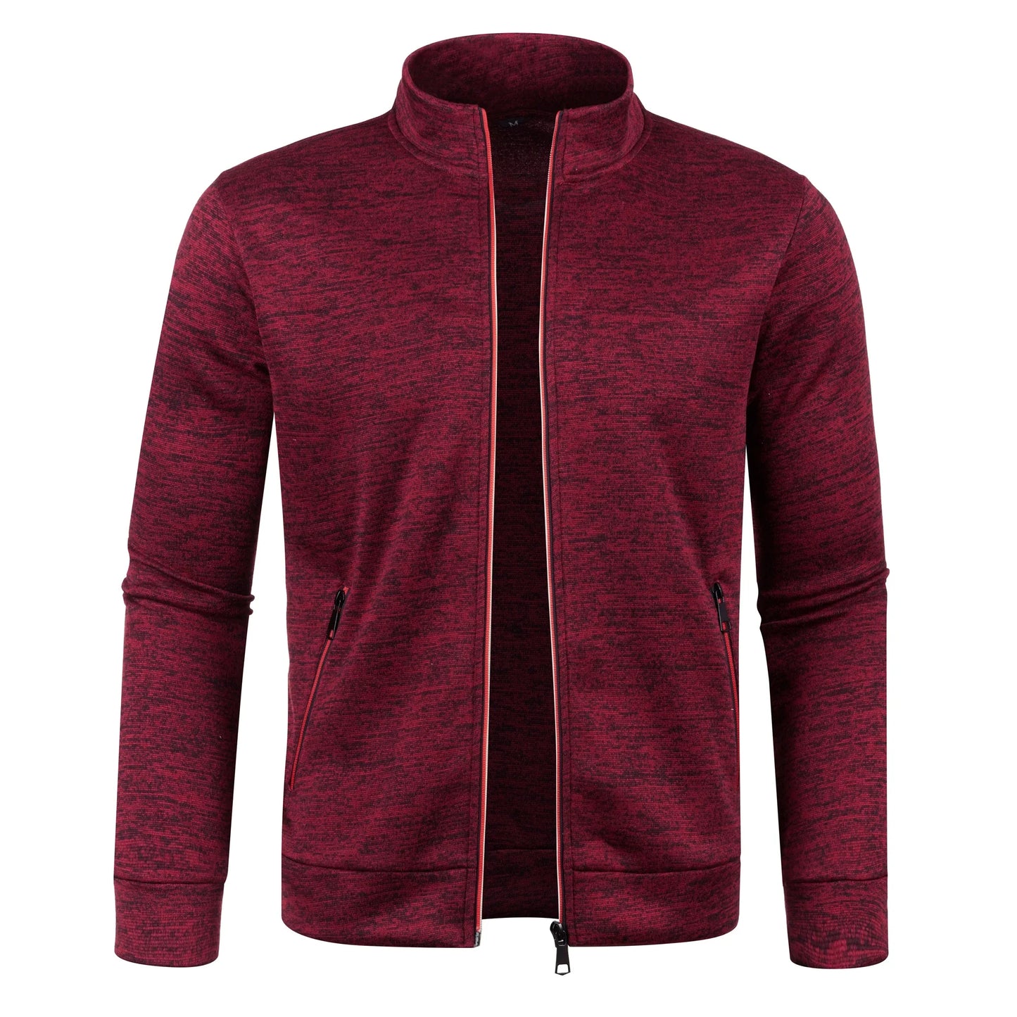 Autumn and Winter Men's New Long Zipper Color Block Sweater Sleeves Thin Plush Sweater Jacket Casual Slim Fit Comfortable Coat
