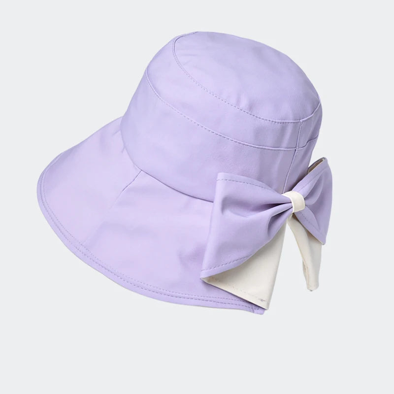 Women Summer Sun Protection Bucket Hat with Bow-tie Lady Elegant Sunscreen Beach Cap Outdoor Wide Brim Headgear Wholesale New in
