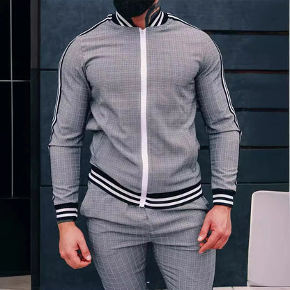 2025 Herbst Herum Männer Tracksuit 2pc Set Plaid Zipper Sweatshirt Jacke Langes Hosen Freigelegte Fitnessstudio Running Jogging Outfit Fleece Sportswear