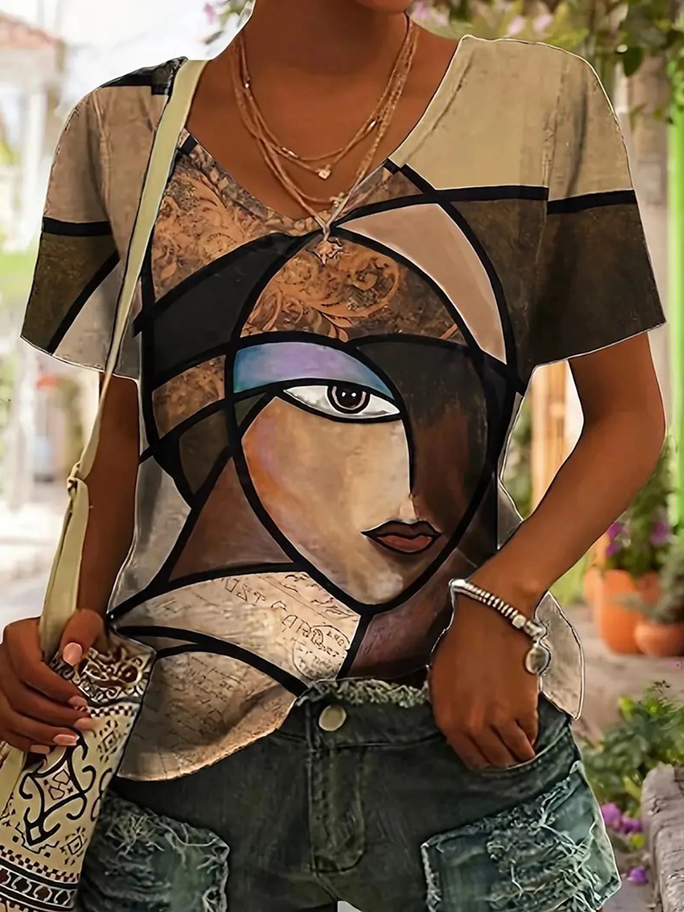 Women's Casual T-Shirt Elegant Striped T Shirts Women's Clothing Stylish V Neck Tee Tops for 2025 Fashionate Trend