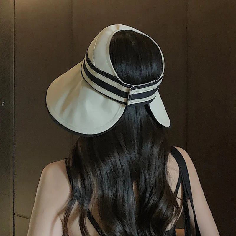 Elegant Summer Sun Hats For Women Girl Adjustable Wide Brim Uv Protection Beach Hat Breathable Foldable Panama Cap Ponytail Caps