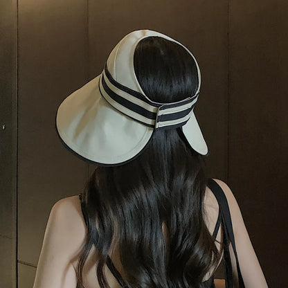 Elegant Summer Sun Hats For Women Girl Adjustable Wide Brim Uv Protection Beach Hat Breathable Foldable Panama Cap Ponytail Caps