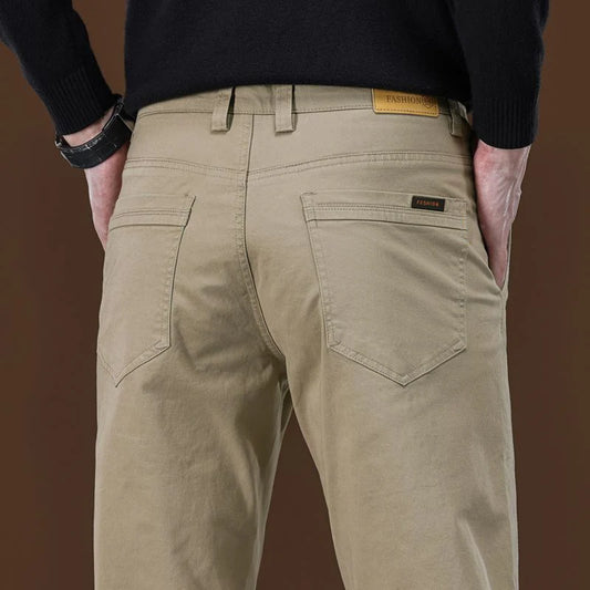 New Pure 97% Cotton Casual Pants for Men Black Khaki Gray Blue Business Slim Straight Elastic Fashion Casual Long Pants Male