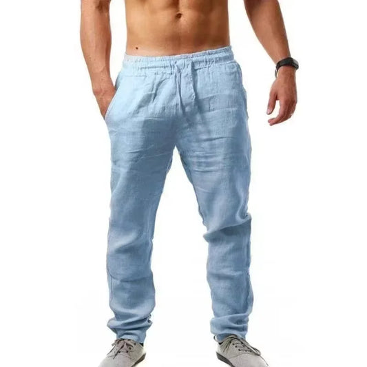 2024 Summer New Men's Fashion Street Hip Hop Sports Pants Comfortable Breathable Cotton Flax Loose Casual Rope Jogging Pants