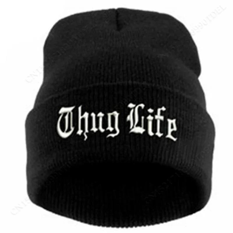 New THUG LIFE Black Letter Beanie Unisex Fashion Hip Hop Mens Beanies Knitted Caps for Women Skullies Gorros Bonnets Hat