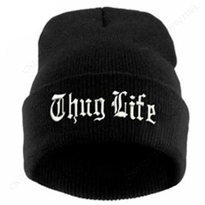 New THUG LIFE Black Letter Beanie Unisex Fashion Hip Hop Mens Beanies Knitted Caps for Women Skullies Gorros Bonnets Hat