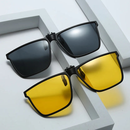 Polarized Flip Up Clip On Sunglasses Men Car Driver Photochromic Goggles Night Vision Glasses Anti Glare Vintage Square Glasses