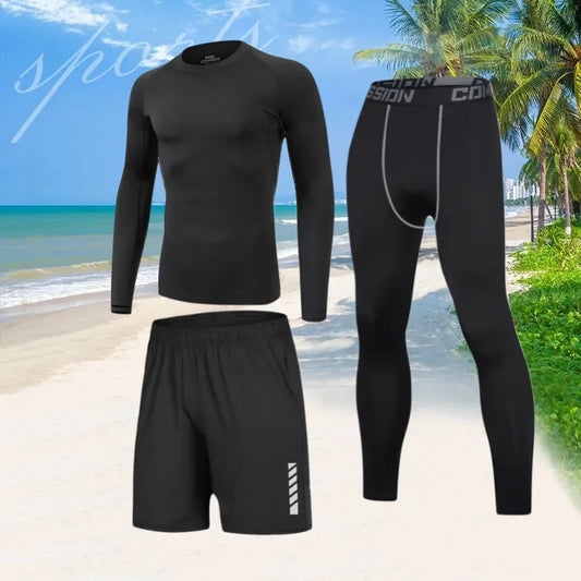 Swimsuit, men's top, sun protection set, short-sleeved swimming trunks, swimming gear, swimsuit, surfing, hot spring, jellyfish