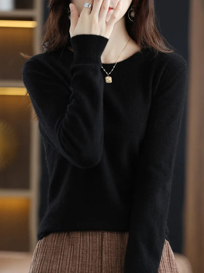 Mode 100% merino ull kvinnors tröja o-hals långärmad pullover vår höst vinter bast Jumper kläder stickkläder toppar