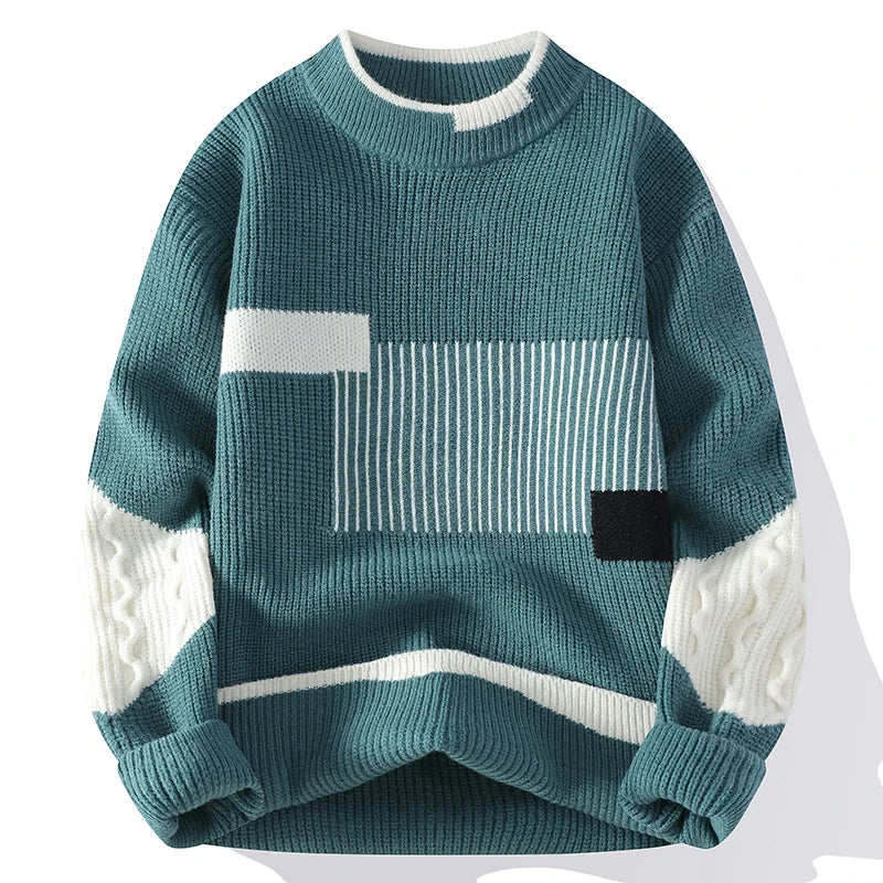 Masque en tricot en tricot en tricot Patchwork Patchwork Tricote Trifting Pulls Men Automne Hiver Daily Casual Warm Pullaters Prilleurs
