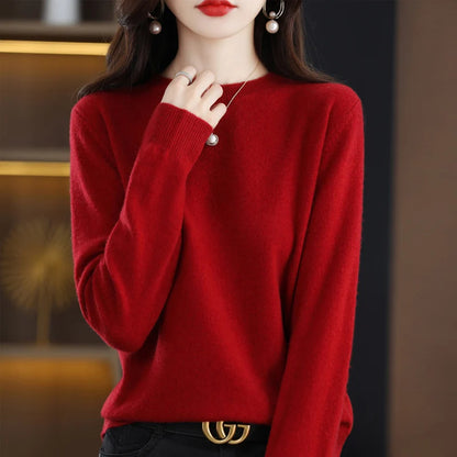 100% pure wool cashmere sweater women's O-neck pullover casual knitted coat autumn and winter women's coat basic 18 colors