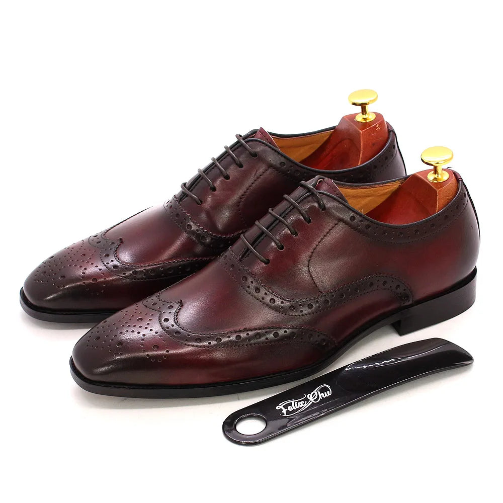 Size 7-12 Handmade Men's Wingtip Oxford Shoes Genuine Calfskin Leather Brogue Dress Shoes Classic Business Formal Shoes for Men
