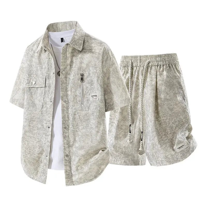 Men's Summer Casual Versatile Fashionable Cool Short-Sleeved Shirt And Shorts Set Trendy Business Casual Outfit