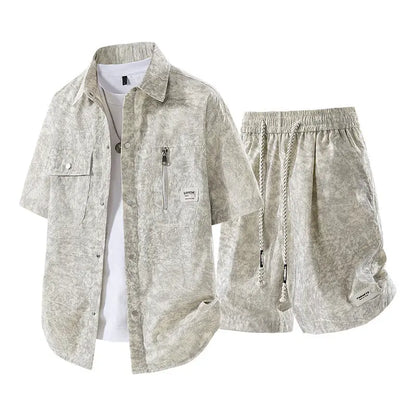 Men's Summer Casual Versatile Fashionable Cool Short-Sleeved Shirt And Shorts Set Trendy Business Casual Outfit