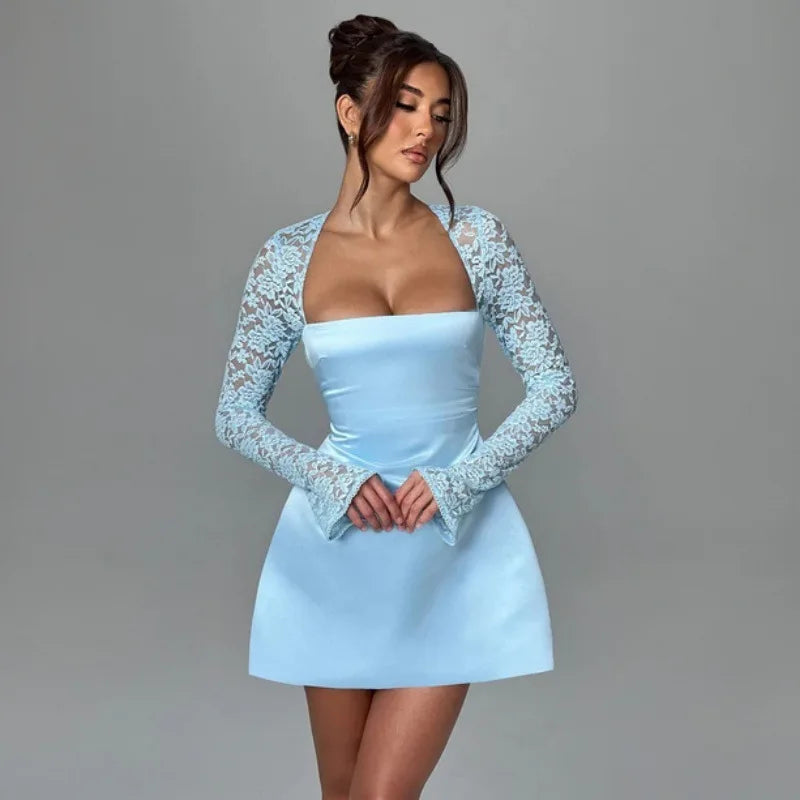 Avrilyaan Button Backless Bodycon Short Sexy A-line Dress Women Nightclub Party Dress Long Sleeve Mini Autumn Dress Vestidos