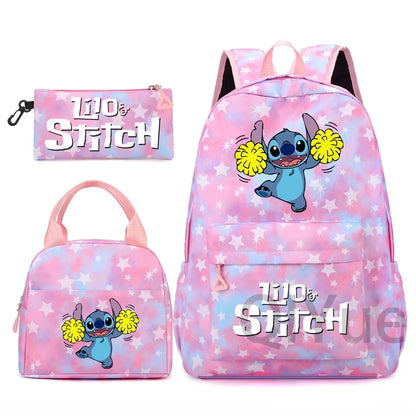 Disney Lilo Stitch Backpack Set for Girl Teen Student Back To School Knapsack Women Rucksack Mermaid Style Lunch Bag Pencil Case