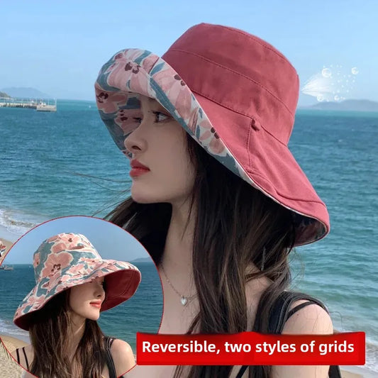 Double-Sided Fisherman Hat Women's Spring Summer Foldable Sun Protection Hat UV Protection Face Covering Sunshade Cap
