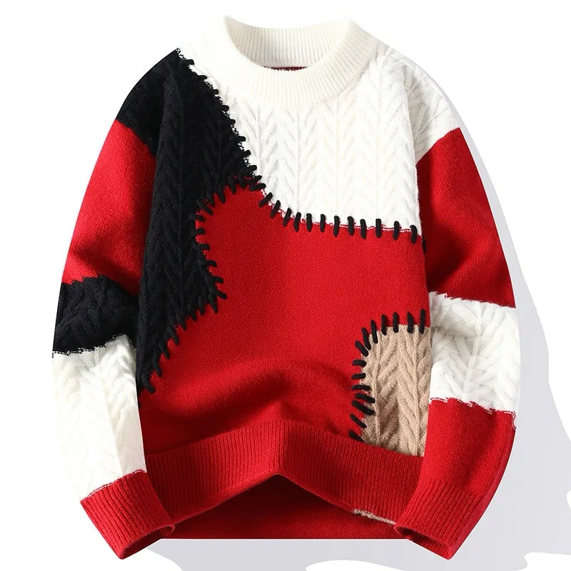 Talvimuotipusero miehet Patchwork Casual Knit Pullovers Mens paksu lämmin harajuku löysä neulotut puserot O-kaula-katuvaatteet
