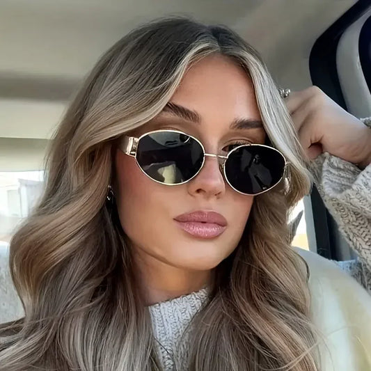 Retro Metal Frame Pilot Oval Sunglasses Women Men Brand Designer Vintage Round Sun Glasses Luxury 90s Green Lens Shades Male