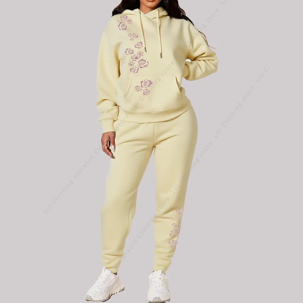 Fagurfræðileg íþróttafatnaður kvenna Hágæða haust vetrarhettupeysur Sweatpants