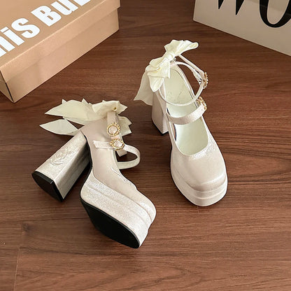Plataforma de verano Mujeres de tacón alto Lolita Mary Jane Zapatos Fashion Butterfly-Nook-Stripper Party Pombs zapatos