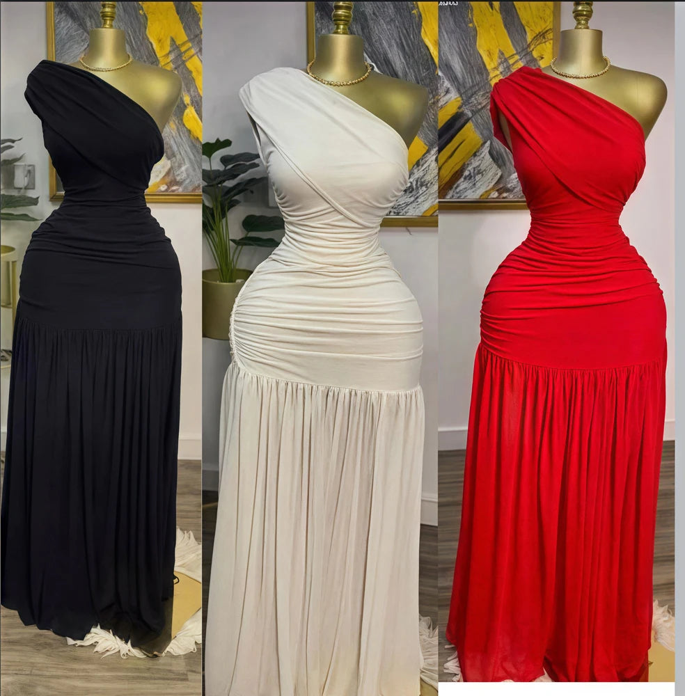Stilvoller Abend sexy Club Party Urlaub Maxikleid für Frauen elegant schief hals ein ärm von schulter messch schlitz long kleider