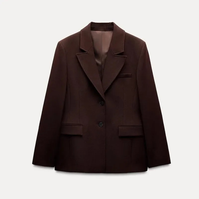 Mini-saia elegante de Blazer Coat Desenta Mulheres Marrom ombro marrom