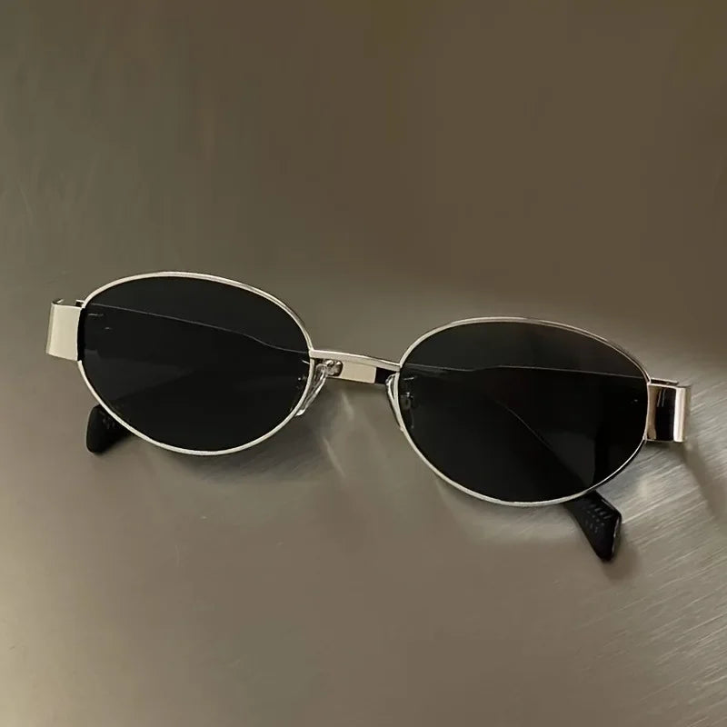 Retro Metal Frame Pilot Oval Sunglasses Women Men Brand Designer Vintage Round Sun Glasses Luxury 90s Green Lens Shades Male