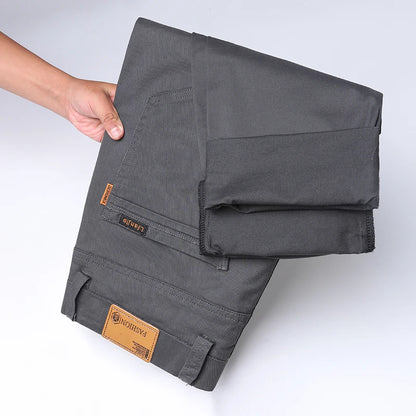 2024 Men's High Quality Pure Cotton Classic Solid Color Casual Pants Business Stretch Cotton Slim Straight Brand Trousers Male