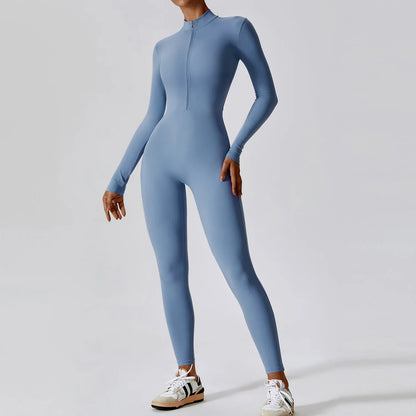 Žene joga kombinezon Fitness Sportsko odijelo Zipper Elastic jednodijelni bodi u teretani teretana s dugim rukavima trčanje push up trening Sportska odjeća