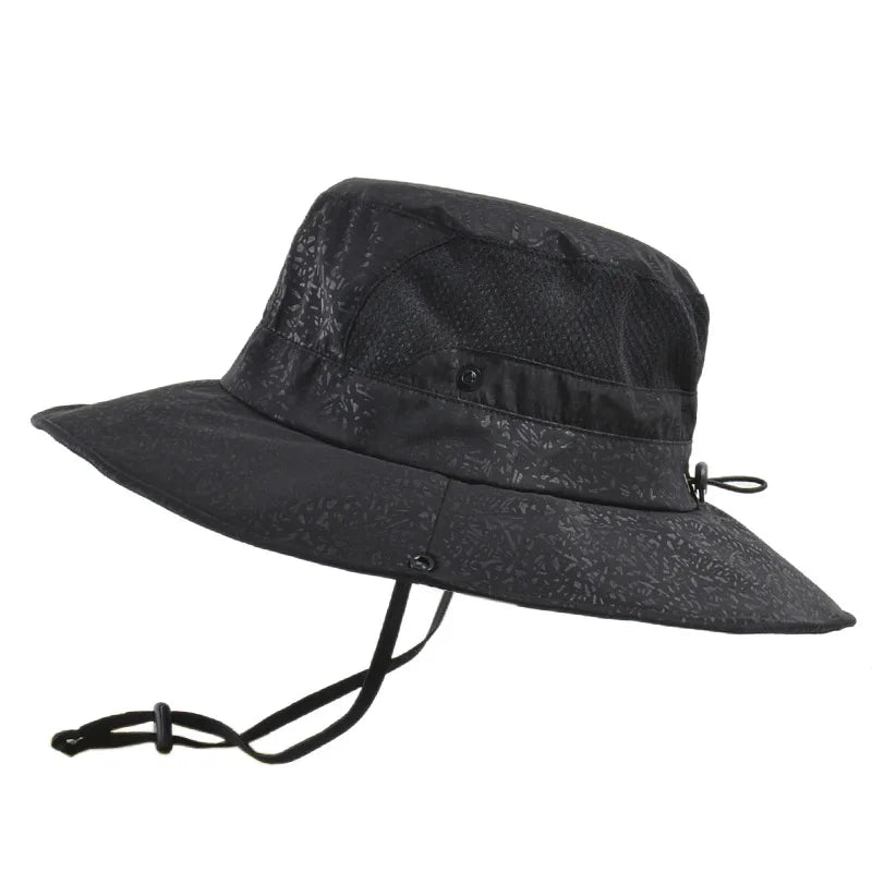 Foldable Summer Adjustable Sun Hats for Men Outdoor Breathable Mesh Fishing Cap Wide Brim Climbing Hat Design Bucket Shade Hat