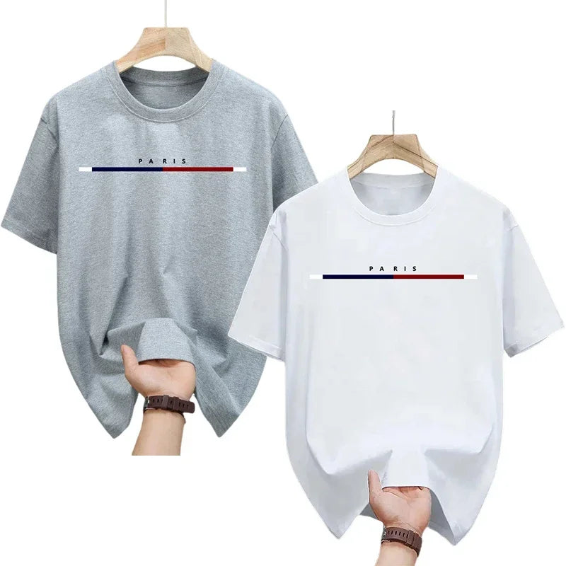 2 Packs 100% Cotton T-shirt for Men Paris City Vibe Tee Shirts Male Summer Daily Casual Fashion Tops Home Outdoor Comfort Tees