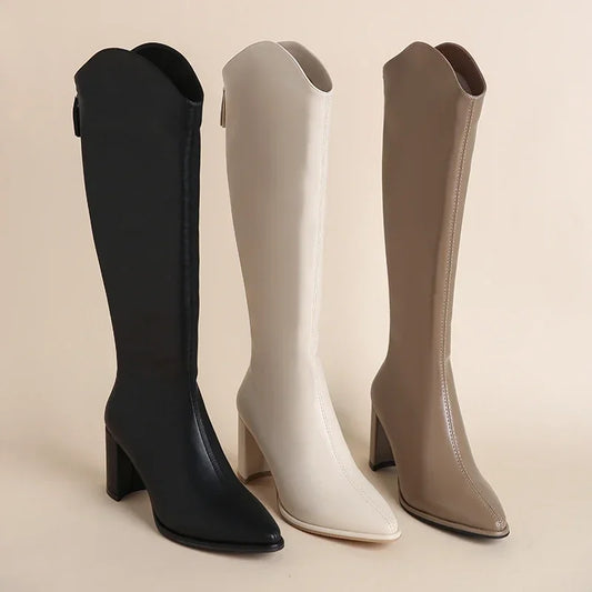Plus size 34-43 Nuove stivali da donna con cerniera spessa con tacchi alti semplici Stivali invernali autunnali Stivali invernale