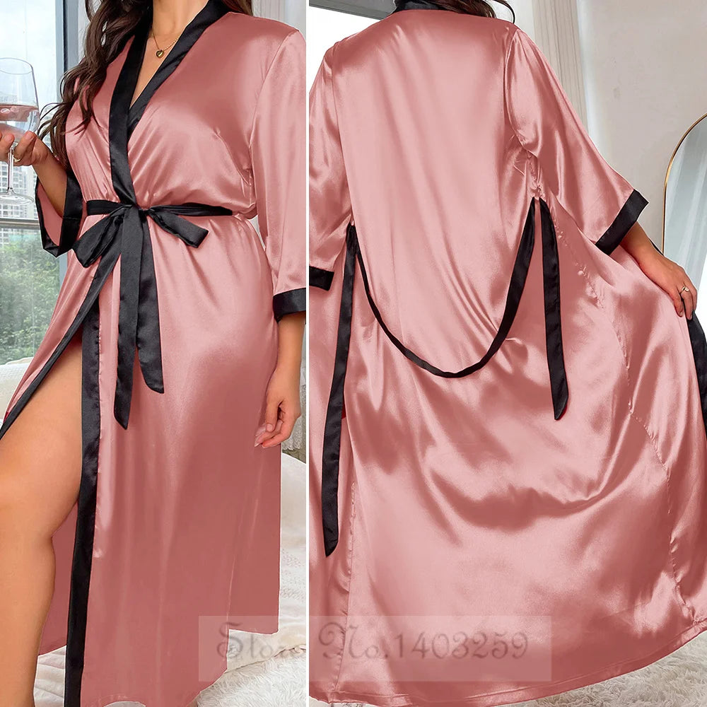 Plus -koko 5xl Nainen pitkä viitta yöpukuinen seksikäs leopardi kimono kylpytakki puku lounge pukeutuvat kevään kesäsatiini -yöasuihin
