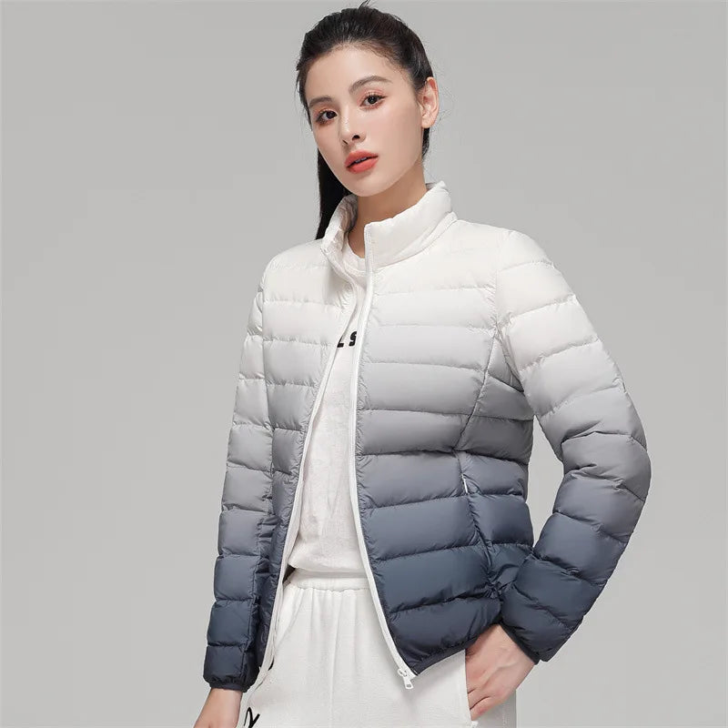 Woman  90% Duck Down Coats Winter Fashion Stand Collar Jacket Gradient Slim Fit Ultra Lightweight Keep Warm Daily Sports Jackets