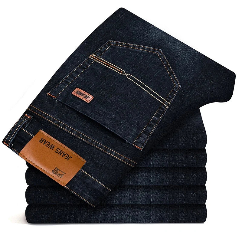 Herbst Classic Herrenanpassung Stretch Jeans Business Cason Cotton Denim Denim gerade Bein Hosen Männliche schwarze blaue Hose