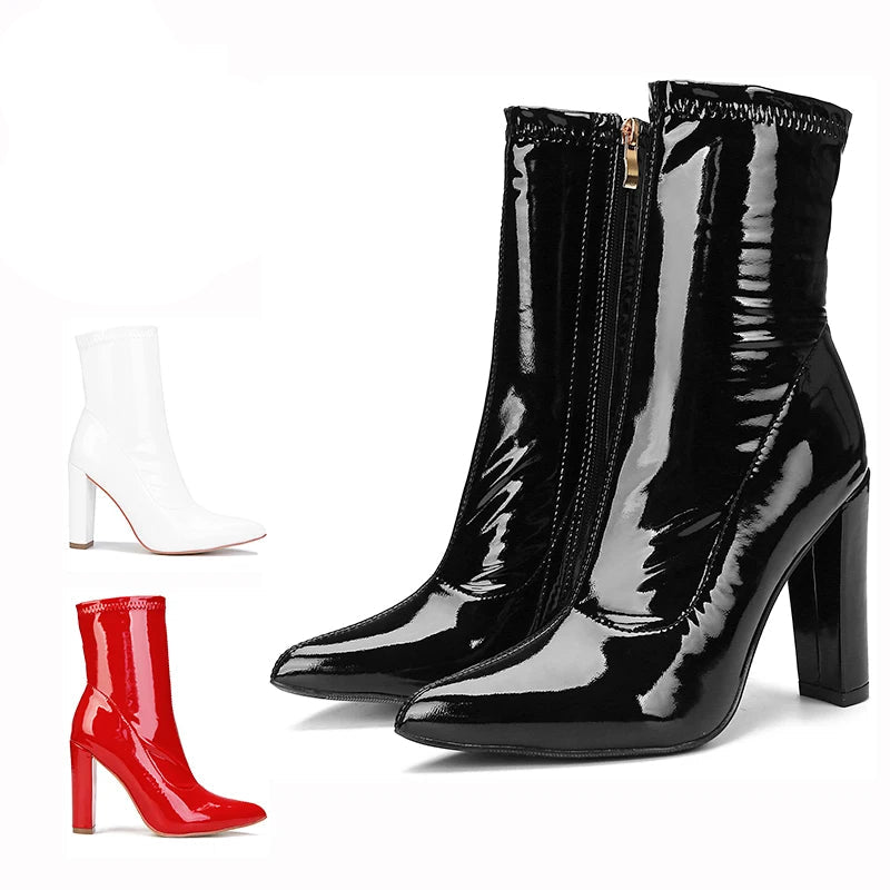 Red Ankle Boots For Women 2025 Spring New Side Zip Pointy Toe Shoes British Style Lady Short Boots Woman 10CM Leather High Heels