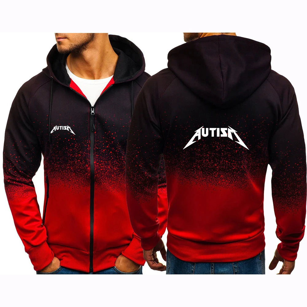 2025 Spring And Autumn Man's Autism Metal Rock Meme Logo Print Loose Leisure Comfortable Zipper Hoodies+Sports Pants Suits
