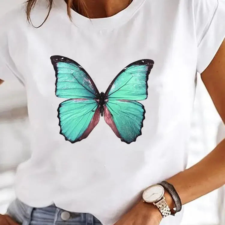 Love Heart imprimă femei tricou de vară fată o gât amuzant y2k tops tee feminin 90 îmbrăcăminte casual