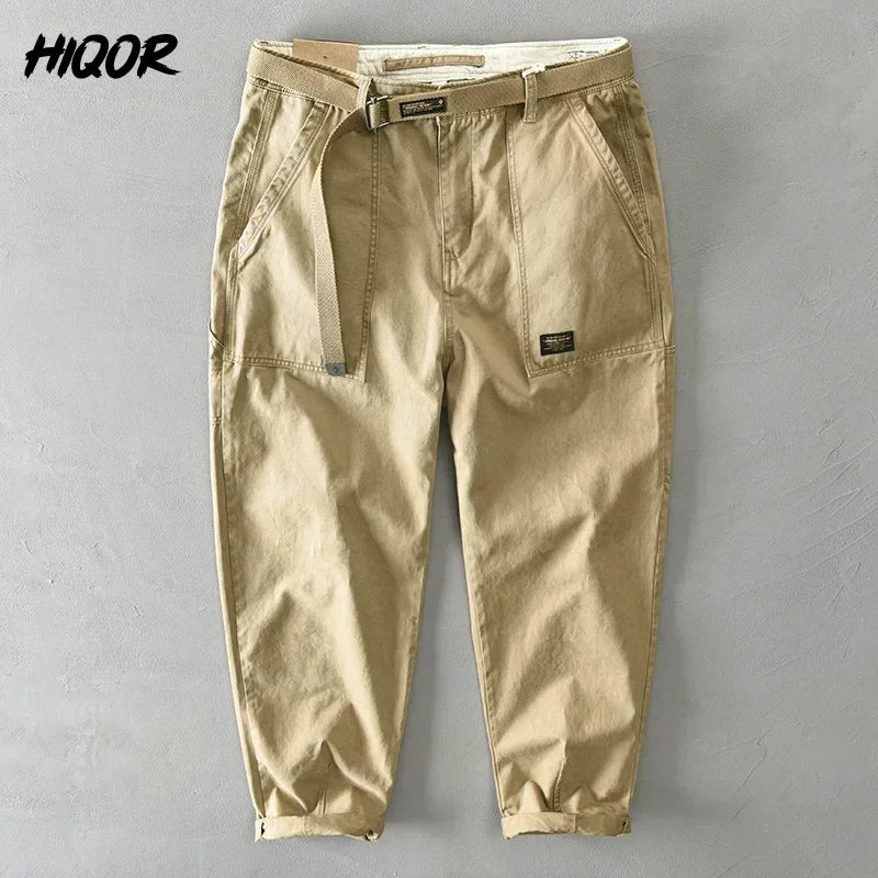 Hiqor Brand Men Men 100 ٪ السراويل غير الرسمية للقطن 2025 سراويل فضفاضة للرجال سروال عمل فضفاض بالإضافة إلى حجم 38 سروال شحن Y2K رجل
