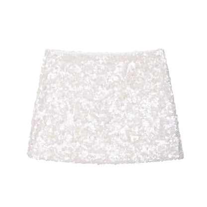 Trafza Sexy Woman Sequins Falda de cintura alta versátil Mini faldas delgadas Zipper 2025 Summer Beach Style Skirt Y2K