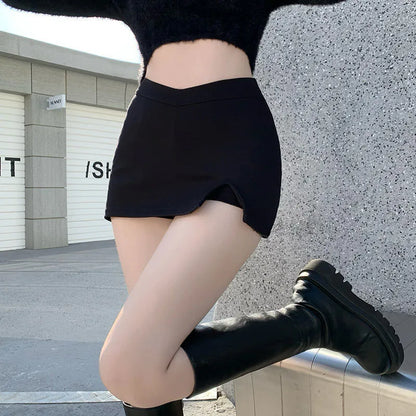 Black Split Mini kjolar kvinnor sommar sexig klubb hög midja slits kjol streetwear koreansk fest mode oregelbundna smala en linjekjol