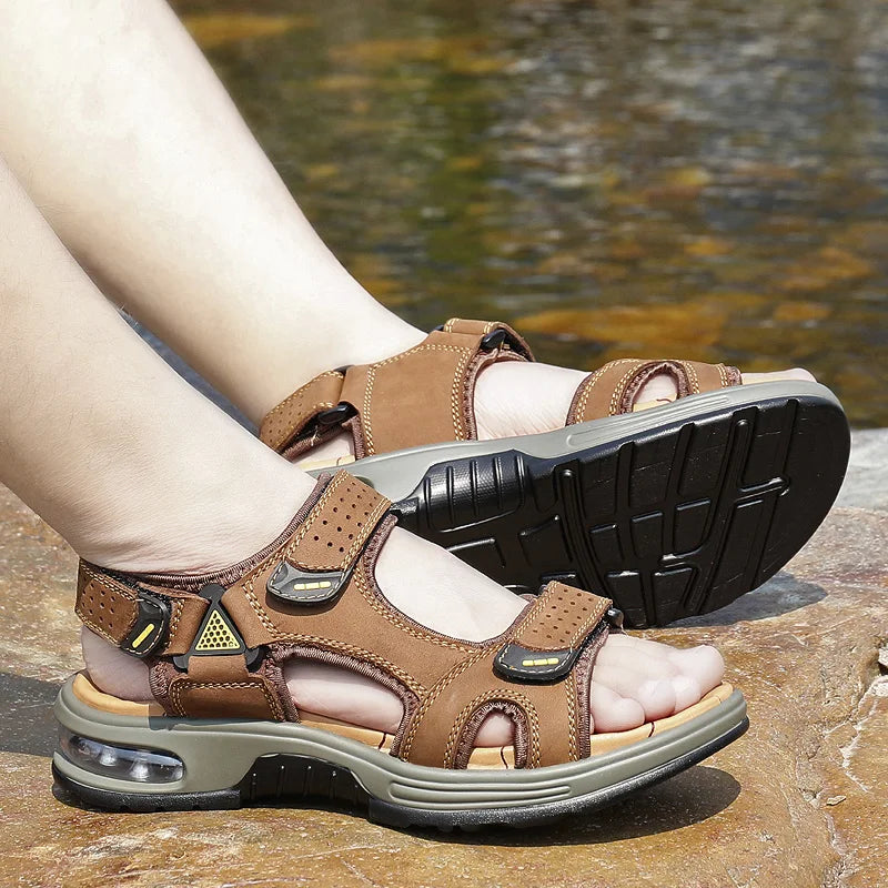 Men de verano Sandalias Genina cuero zapatos casuales zapatos de cuero para hombres para hombres zapatos de playa zapatos para hombres romanos zapatos