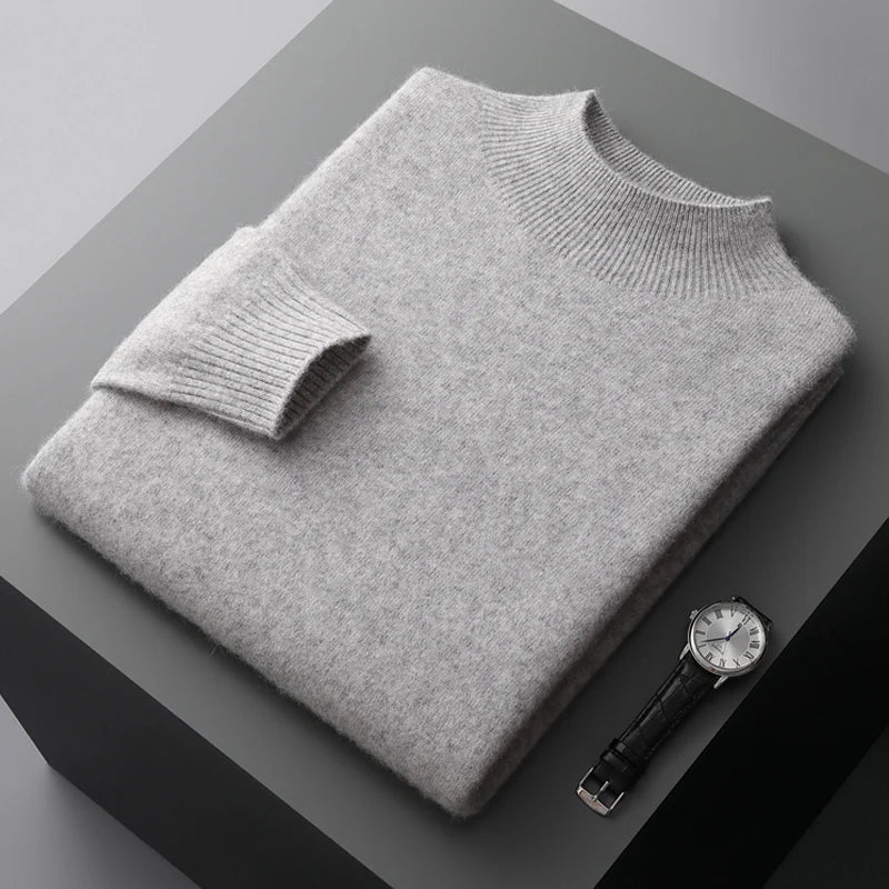 New Men's Fashion Casual Wool Sweater Warm Autumn And Winter Semi-High Neck Knitted Bottoming Shirt