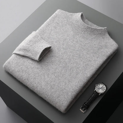 New Men's Fashion Casual Wool Sweater Warm Autumn And Winter Semi-High Neck Knitted Bottoming Shirt