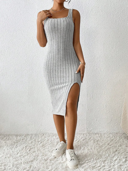 Ženy letní styl pletené šatů podmanivá oblékání lady bez rukávů čtvercové límce SLIT SLIT SUTIRT DRABSEDS