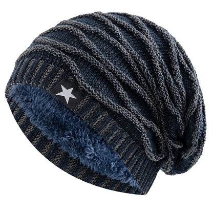 Ny unisex slouchy vinterhatter legger til pelsfôrede menn og kvinner varm beanie cap casual five-spiss stjerne dekor vinterstrikkede hatter