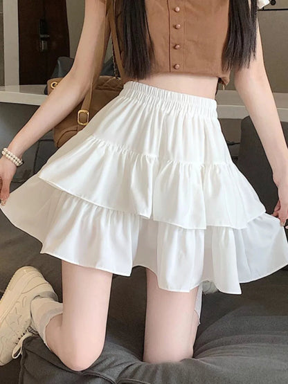 Vara kawaii mini fustă a-line fustă adorabilă flirty cu talie înaltă plasture patchwork lolita rochie de bal y2k haine coreene dulci pentru femei