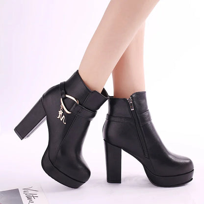 Fashion Ankle Boots Women Shoe Waterproof Autumn Winter Women's Ankle Boot Platform Black White Pink Heeled Party Shoes Ladies